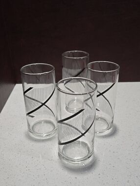 Vintage MCM George Briard Clear Glass Tumbler Set with Black Spiral Accent